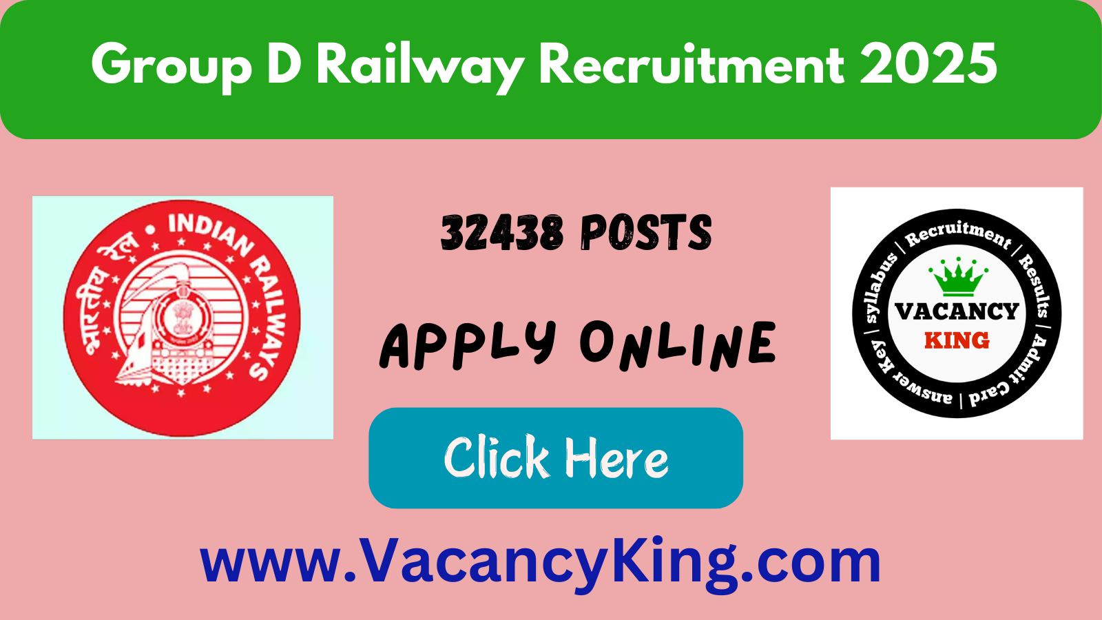 Group D Railway Recruitment 2025 for 32438 Posts Apply Online