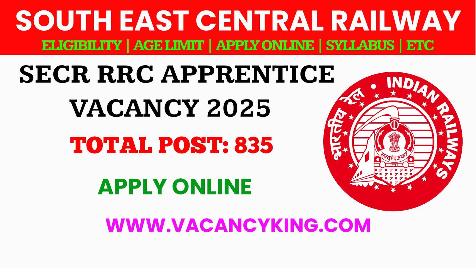 SECR RRC Bilaspur Apprentices Online Form 2025